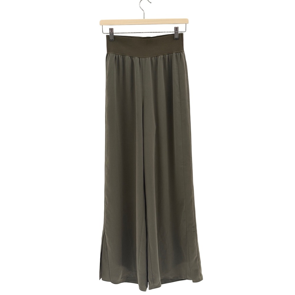 Theory Wide Leg Pant Medium Military Green Lagenlook Slit Combo Drapey Crepe